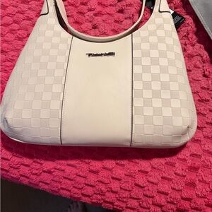 Tahari Cream Checkered Shoulder Bag